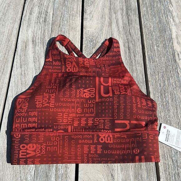 Lululemon Energy High-Neck Longline Bra size 6‎ NWT red Logo sports bra - Picture 1 of 7